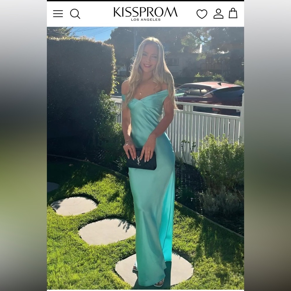 Talulla | Aqua Off The Shoulder Sheath Satin Long Prom Dress